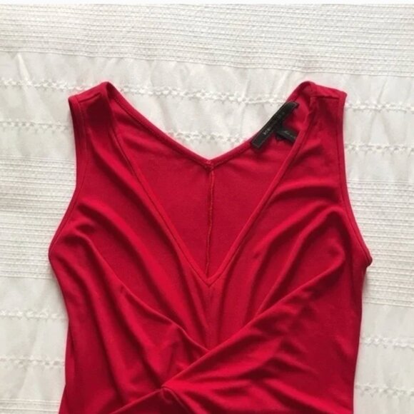 BCBGMAXAZRIA RED LONG EVENING DRAPED BELTED SLEEVELESS FLOWY DRESS - XXS - Picture 6 of 7